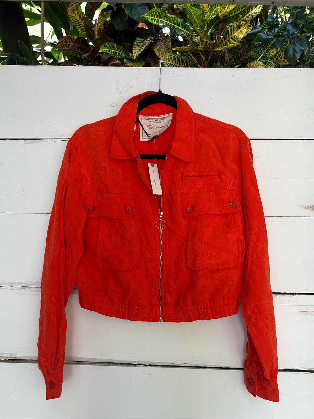 Anthropologie Cartonnier Bright Orange Cargo Button-Pocket Jacket NWT